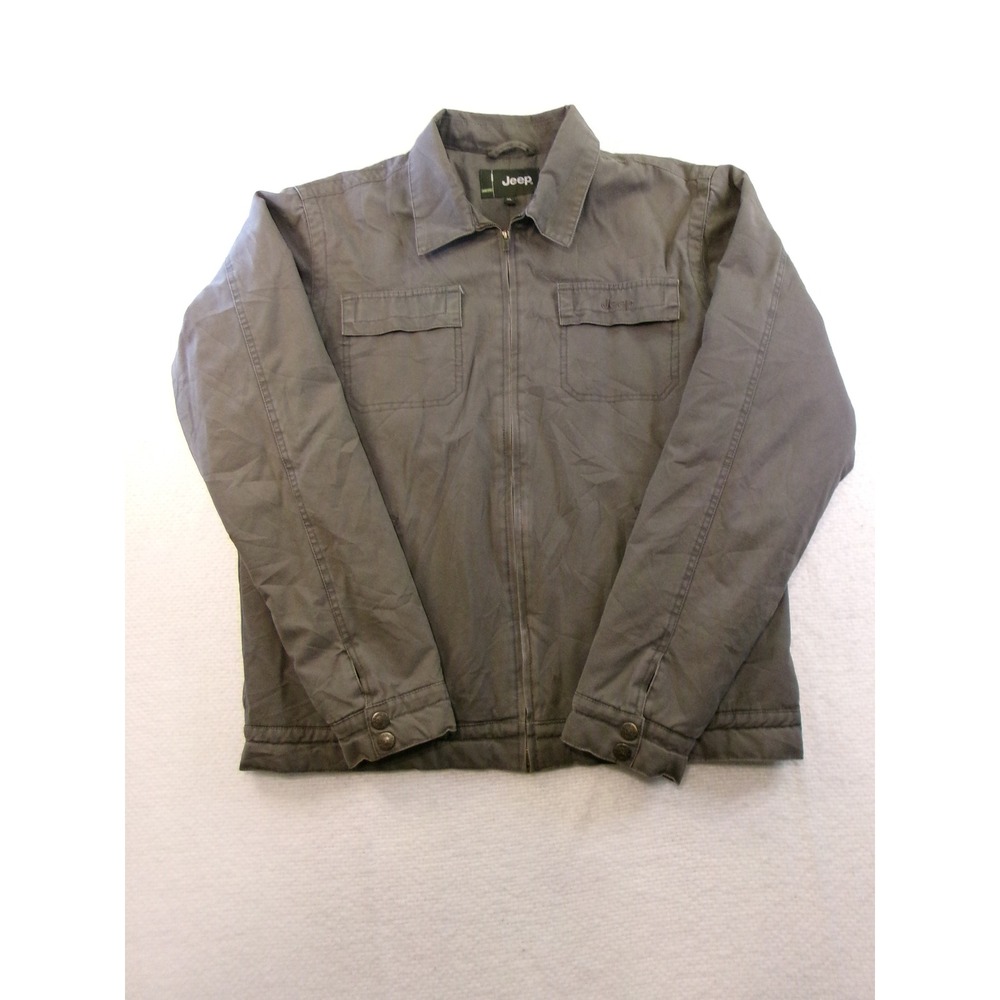 Jeep Canvas Work Jacket Mens XL Gray Quilted Lined Full‎ Zip Utility